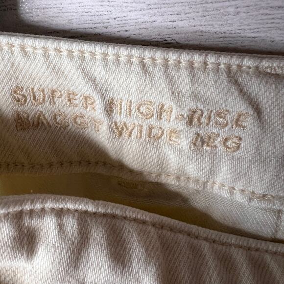 American Eagle Jeans Womens Size 12 Ivory Stretch Super High-Rise Baggy Wide Leg - Picture 14 of 16